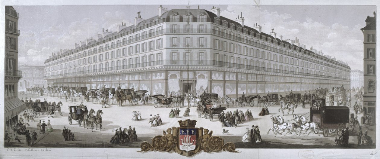 Magasins du Louvre mağazasının görünümü, Paris, 1866 by French School
