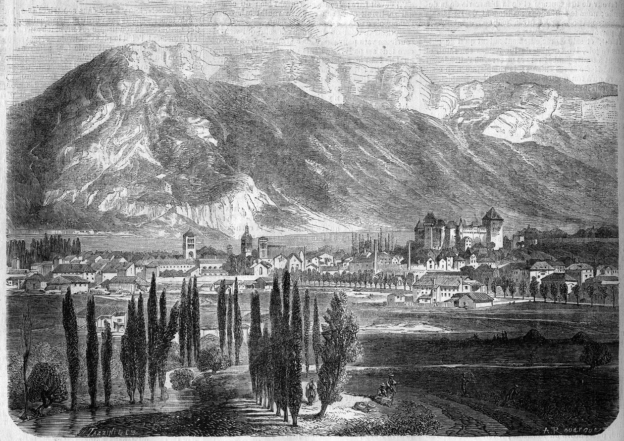 Cenevre yolundan alınan Annecy şehrinin görünümü. Haute Savoie (74) by French School