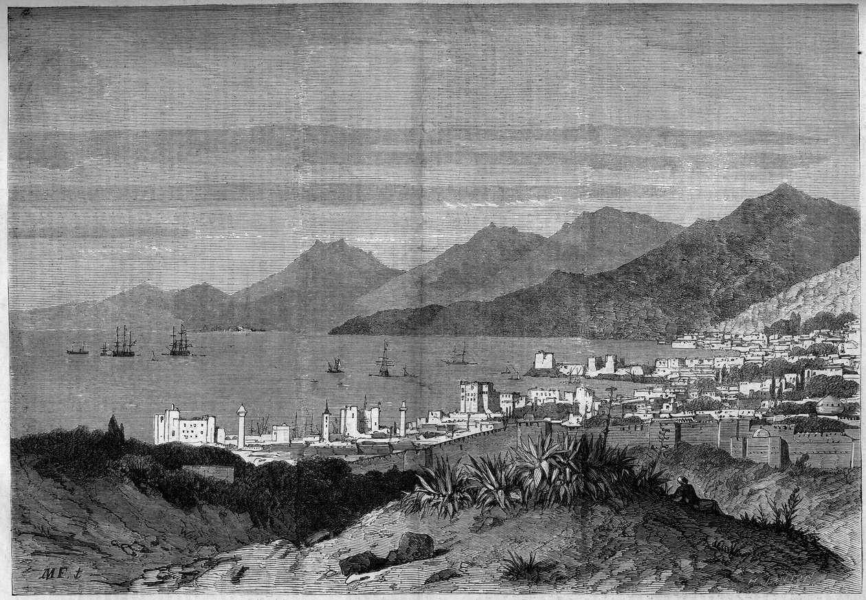 1860 yılında Beyrut şehrinin görünümü. 28 Temmuz 1860 tarihli “Şanlı Dünya” n°172