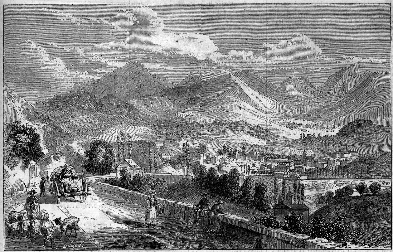 Aix yolundan alınan Chambery şehrinin görünümü. Savoie (73) by French School