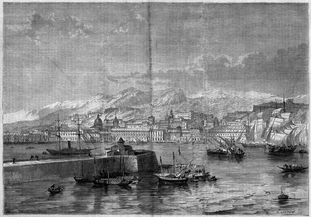 Messina (Messina veya Missina) şehrinin görünümü. Sicilya, İtalya by French School