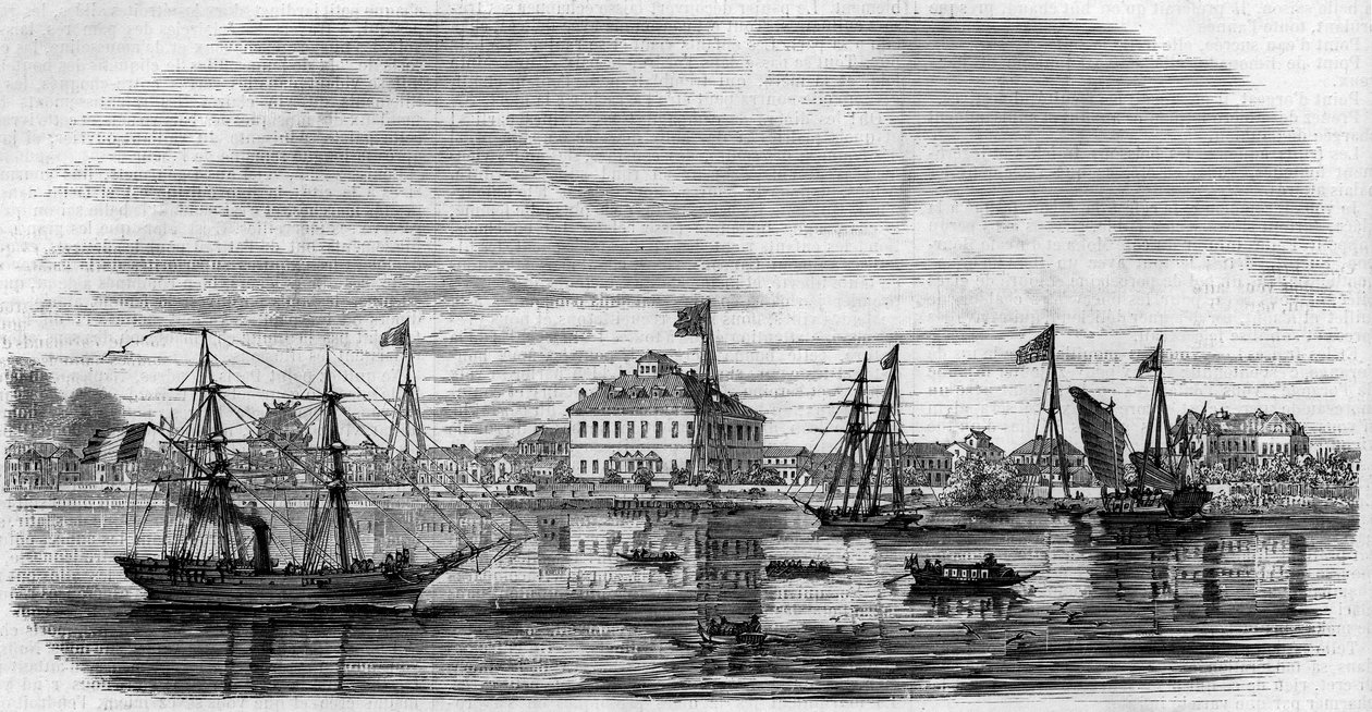Shan Hai (Şangay-hai, Şanghay), Çin şehrinin görünümü by French School