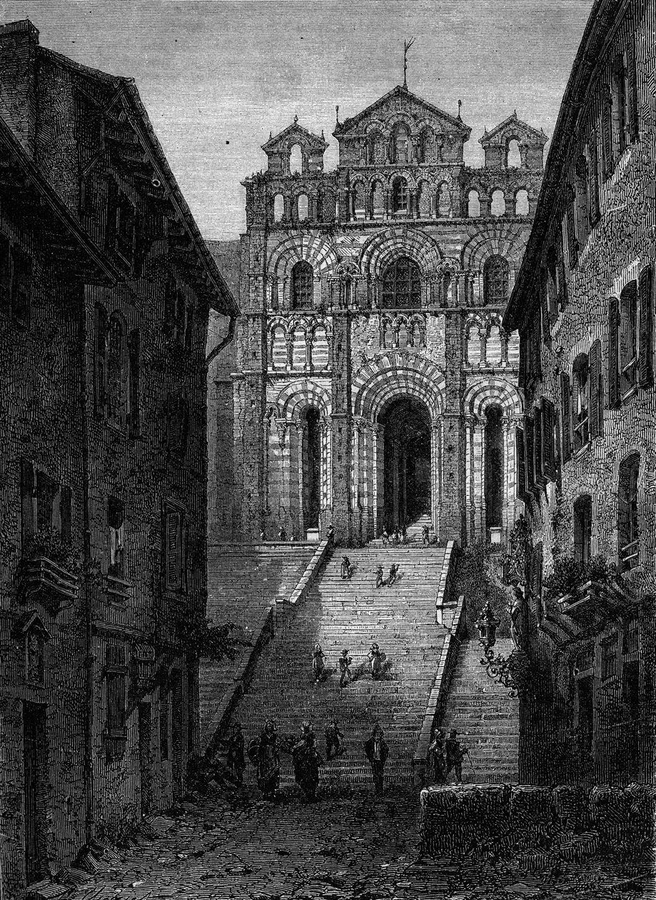 Katedral Notre Dame du Puy en Velay (Puy-en-Velay), Haute Loire cephesinin görünümü (43) by French School