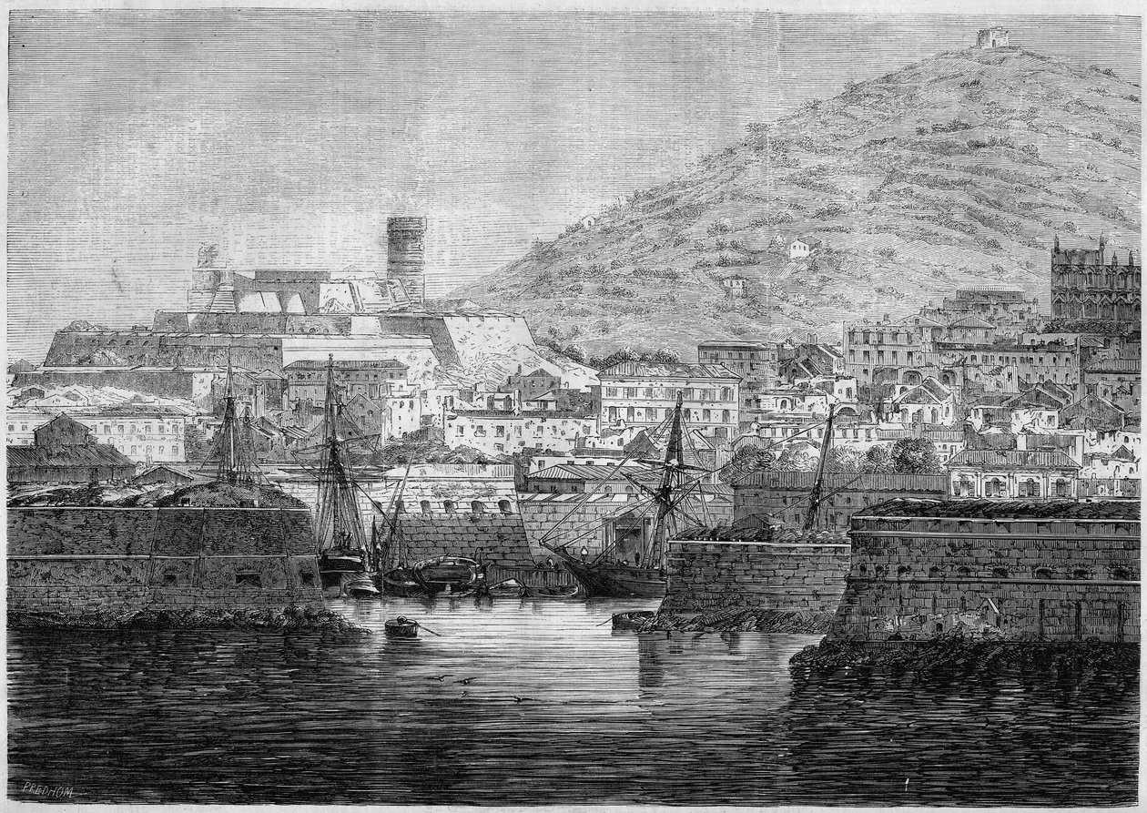 Gaete (Gaeta), İtalya limanı ve kasabasının görünümü by French School