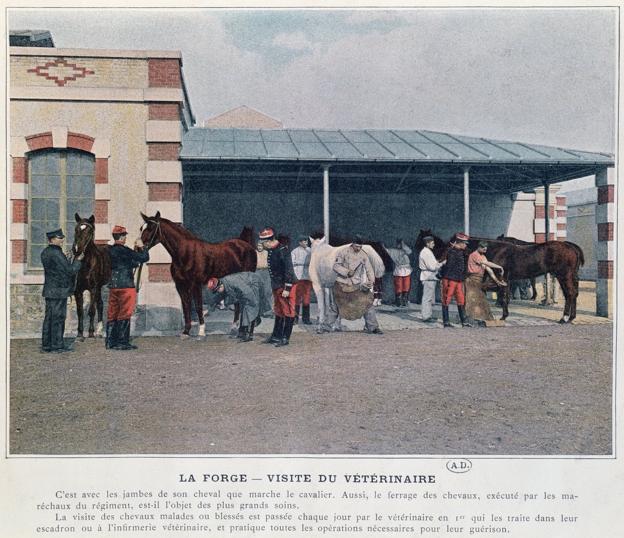 Ordu Veterinerinin Kışla ziyareti, 1897 (renkli bir fotoğraftan sonra renkli taş) by French School