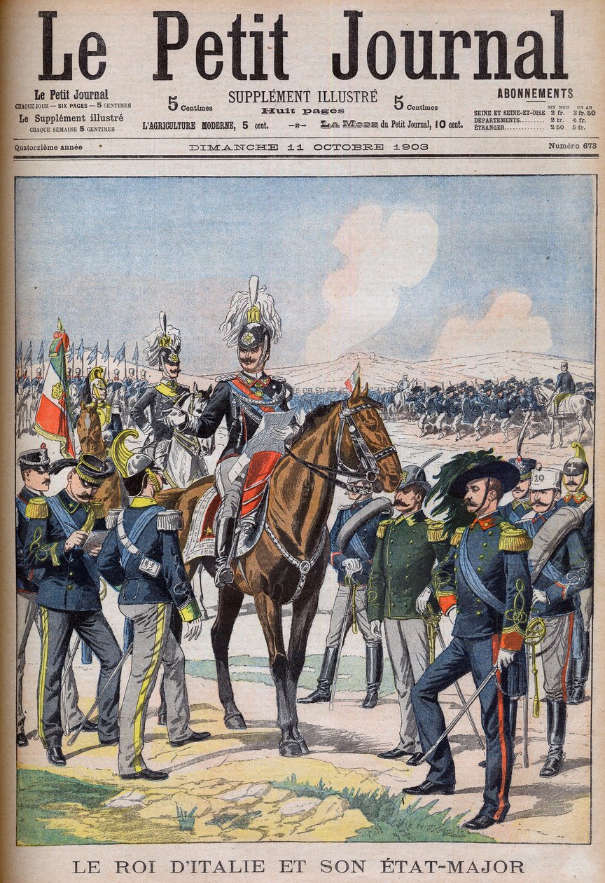 Vittorio Emanuele III di Savoia - İtalya Kralı Victor Emmanuel III ve genelkurmayı. İtalya Kralı ve Personeli. Le petit Journal için illüstrasyon by French School
