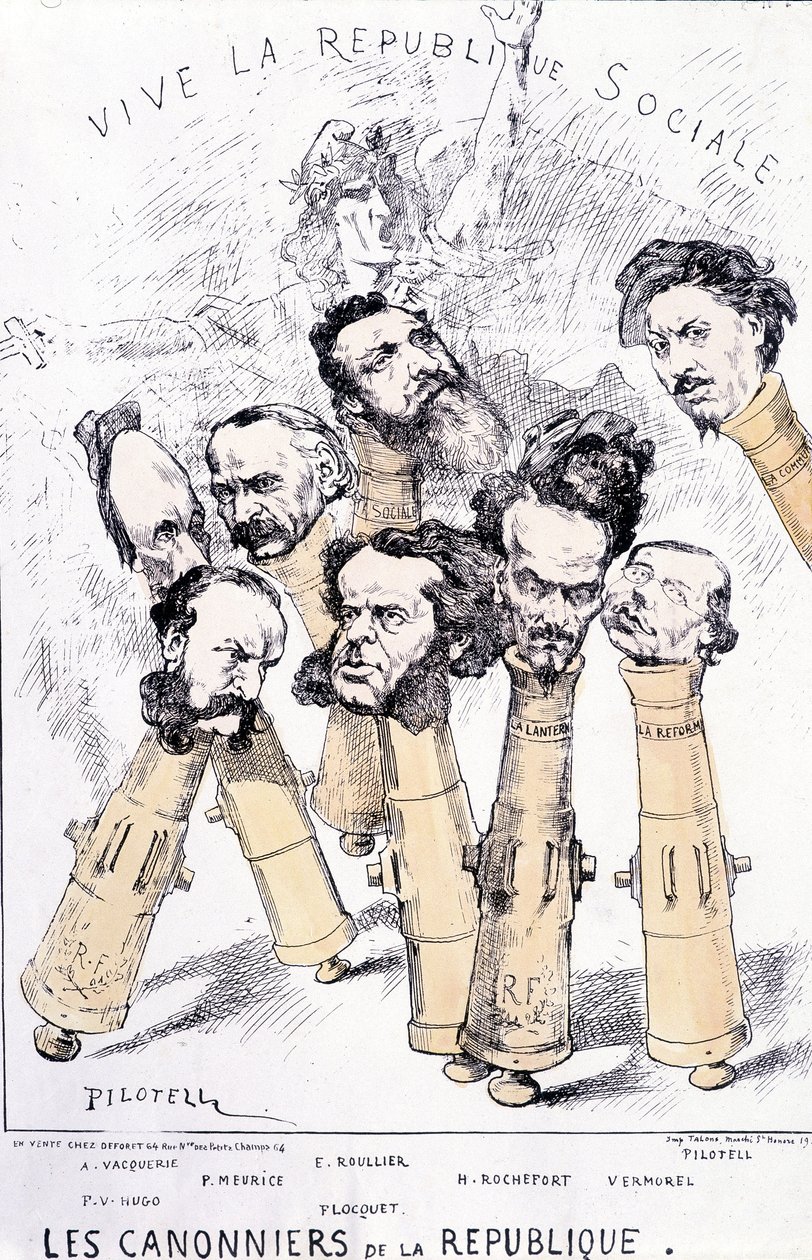 Yaşasın sosyal Cumhuriyet - Cumhuriyetin savaş gemileri: A. Vacquerie, F.V. Hugo, P. Meurice, E. Roullier, Flocquet, H. Rochefort, Vermorel, Pilotell. Karikatür. by French School