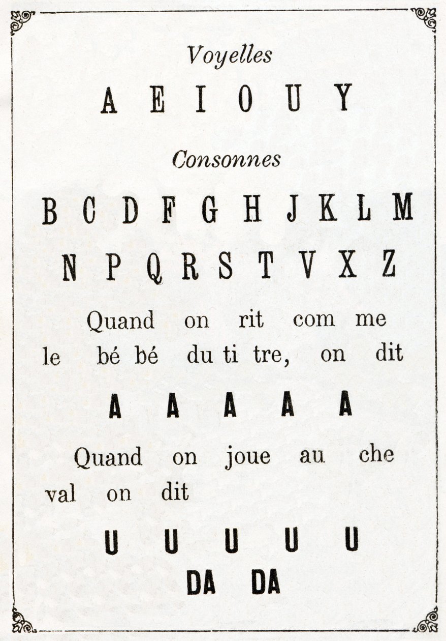 19. yüzyılın sonlarında “Alfabe des petits savants” da ünlüler ve Cononne (kromolitograf) by French School