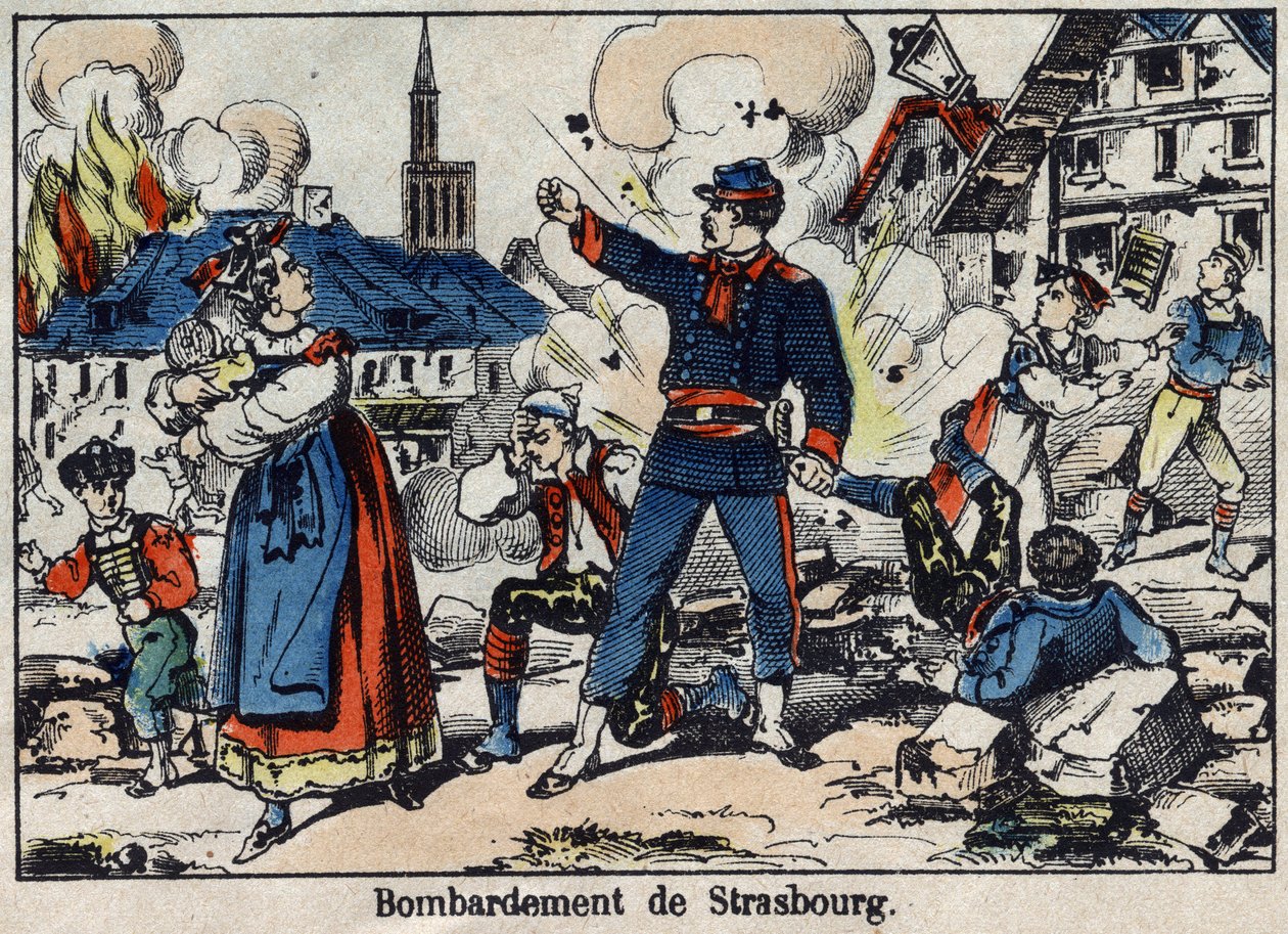 Fransa ve Prusya arasında 1870 Savaşı: Strasbourg Kuşatması ve bombalanması by French School