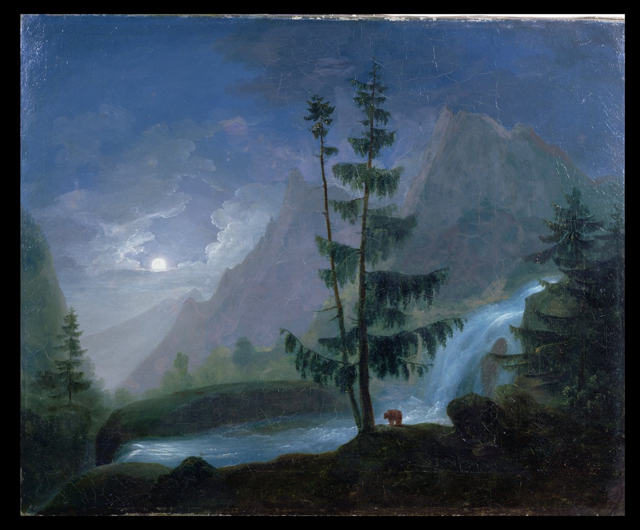 Moonlight tarafından Pont dEspagne yakınındaki şelale, c.1833 by French School