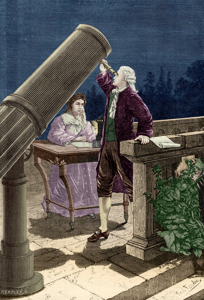 William Herschel (1738-1822) Uranüs Gezegenini Keşfediyor (gravür) by French School