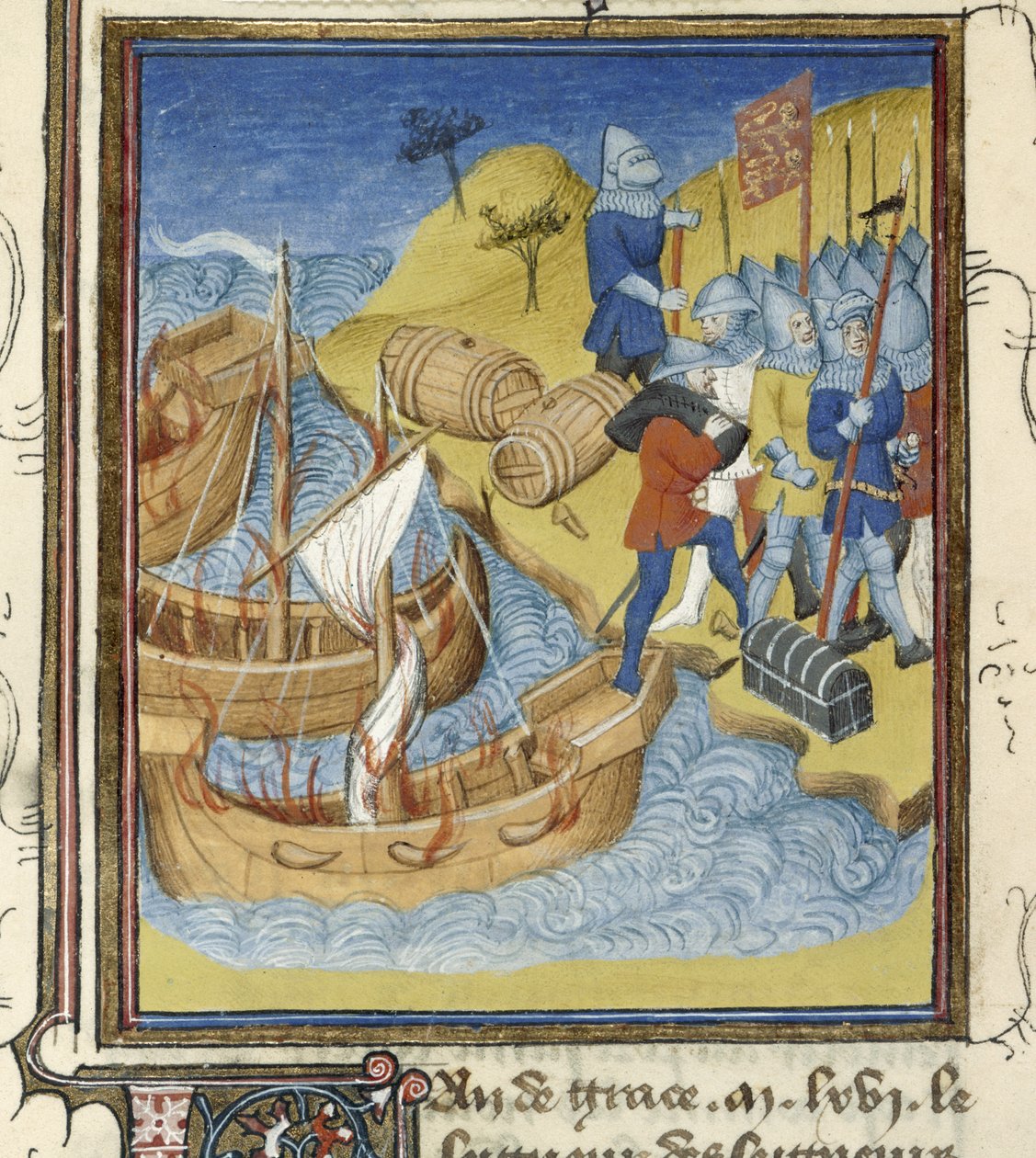 I. William ordusu ve teçhizatıyla İngiltere'ye çıkar (minyatür) by French School