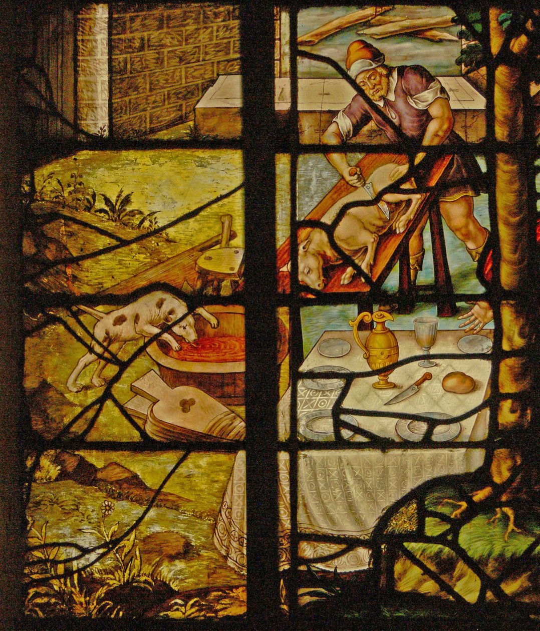 Domuzun öldürülmesini tasvir eden Pencere Charnier-13 (vitray) by French School