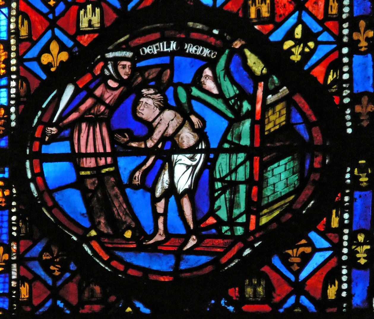 Prodigal Son hikayesinden bir sahneyi betimleyen Window Ew-L: Cutesanlar tarafından dışarı atılır by French School
