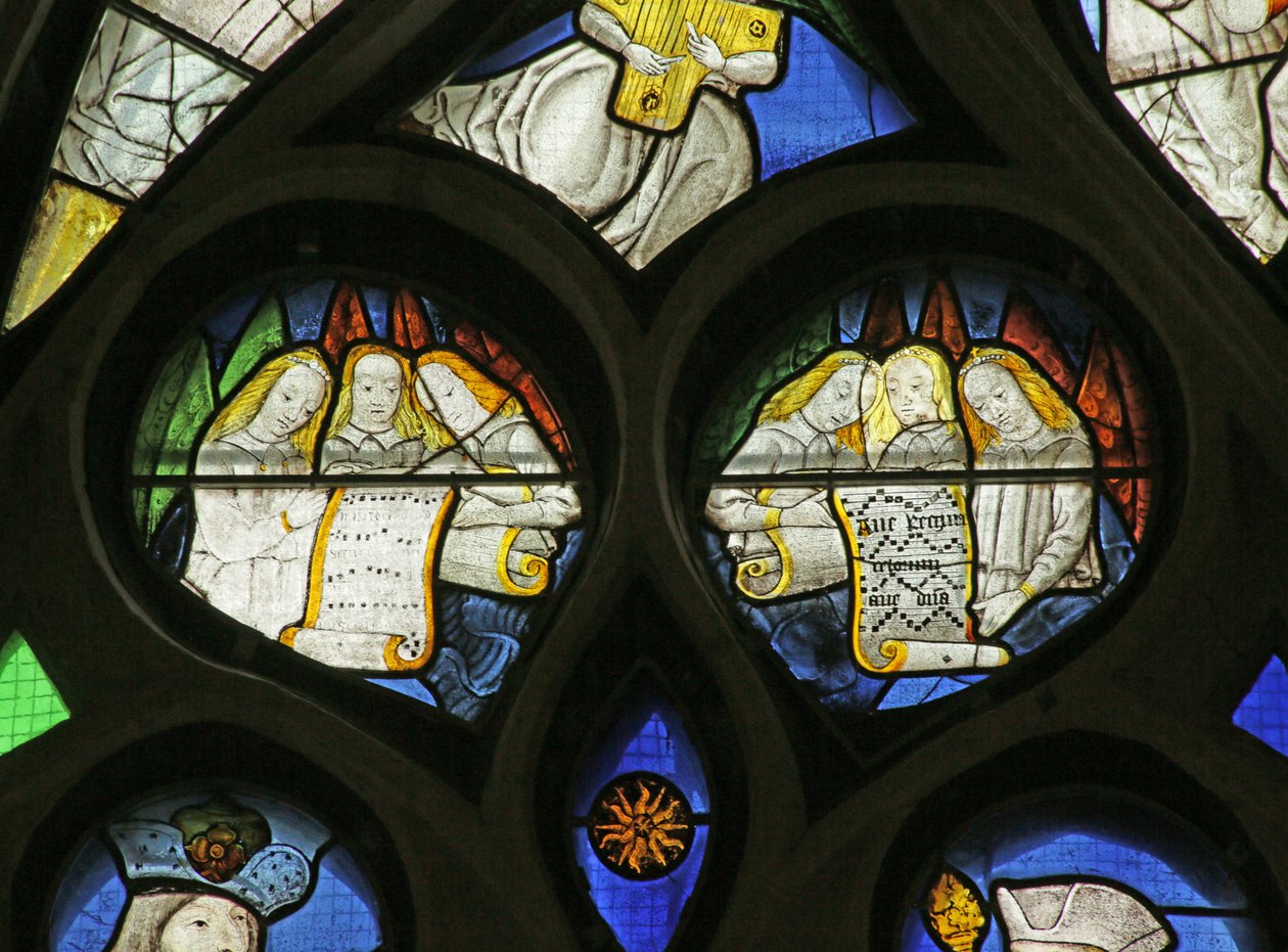 Müzikli Notalarla Melek Korosunu gösteren pencere (vitray) by French School