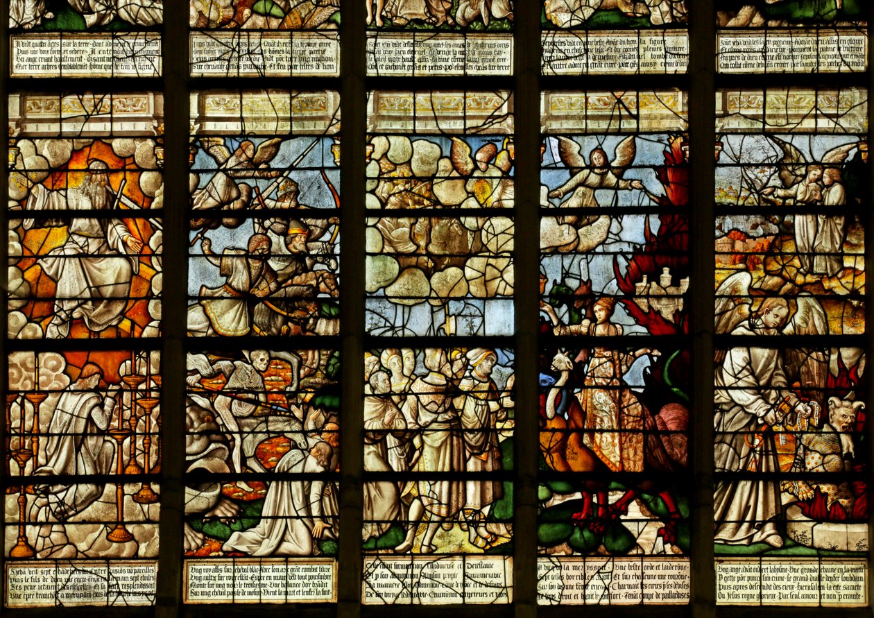 Vahiy Kitabından Sahneleri gösteren pencere (vitray) by French School