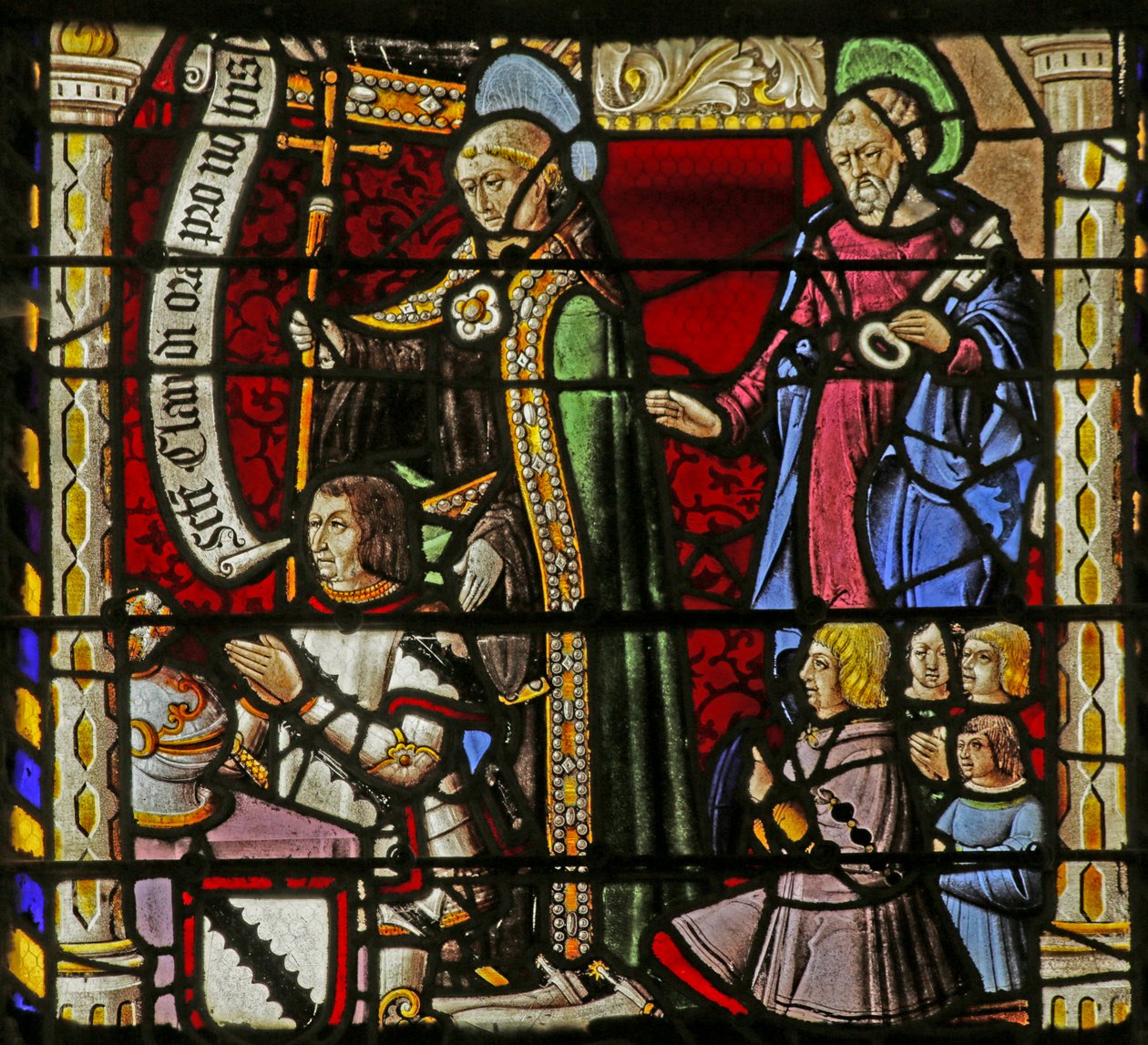 Bağışçı Claude de Crépy ve oğulları Saint Claude ve Saint Peter ile gösteren pencere by French School