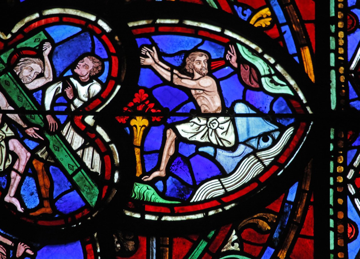Jonah ve balinayı gösteren w0 penceresi by French School