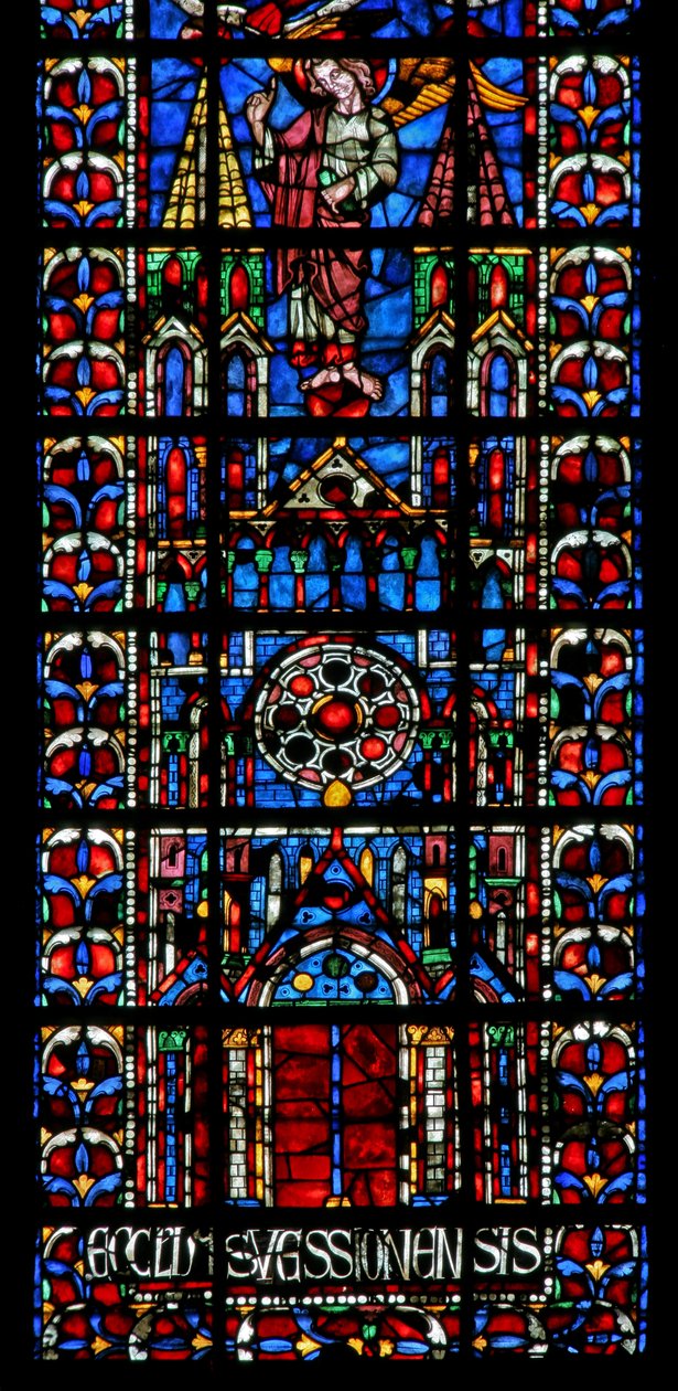 Soissons kilise katedralini gösteren w102 penceresi by French School
