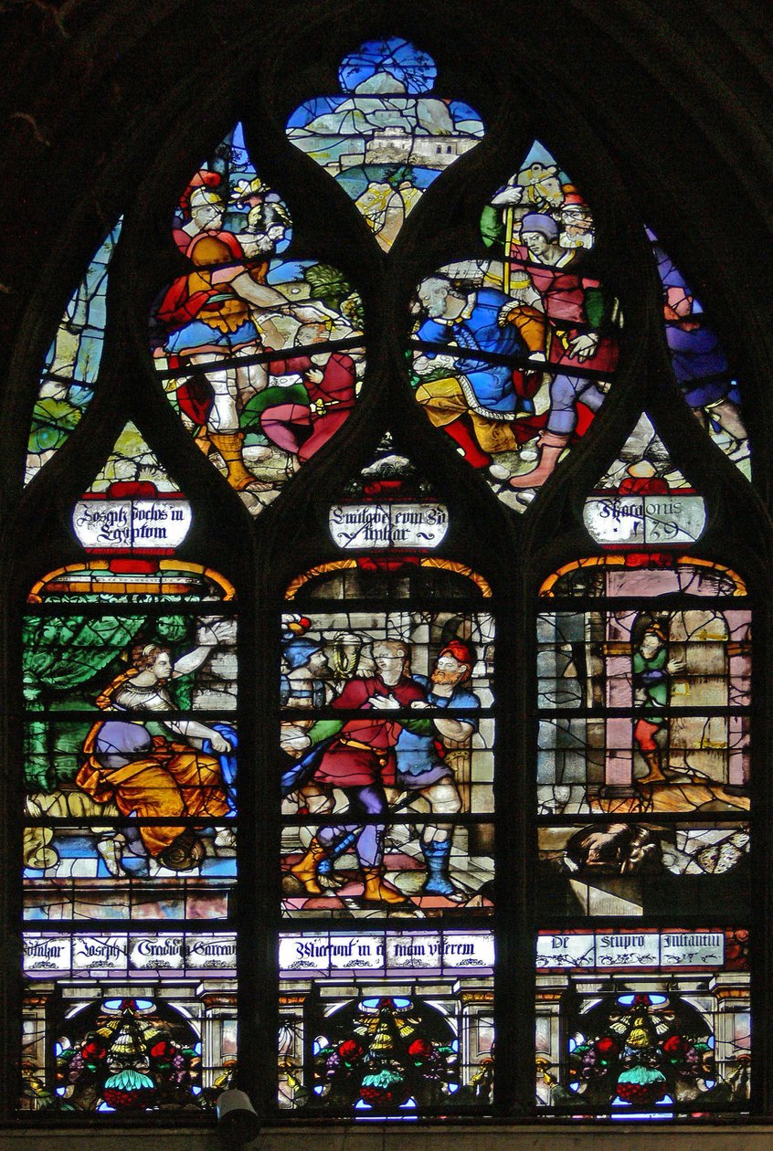 Joseph'in hayatından sahneleri gösteren w107 penceresi by French School