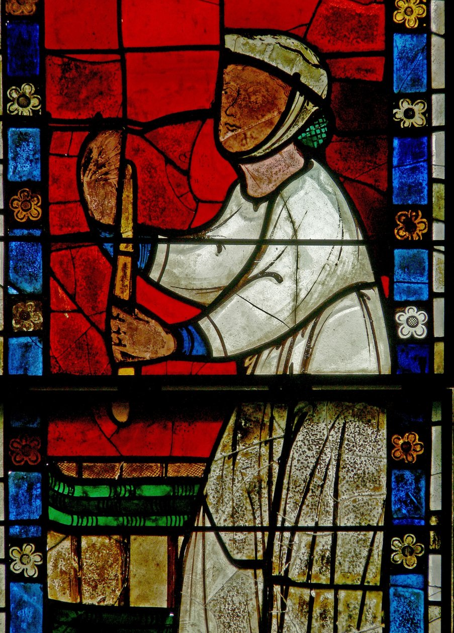 St Nicholas efsanesinden bir sahneyi betimleyen pencere w15: 3 çocuğun mucizesi: bir kasap üç çocuğu öldürür by French School