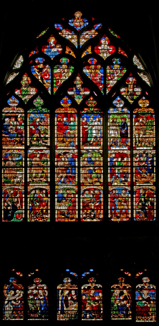 Prodigal Son hikayesinin sahnelerini gösteren w232 penceresi by French School