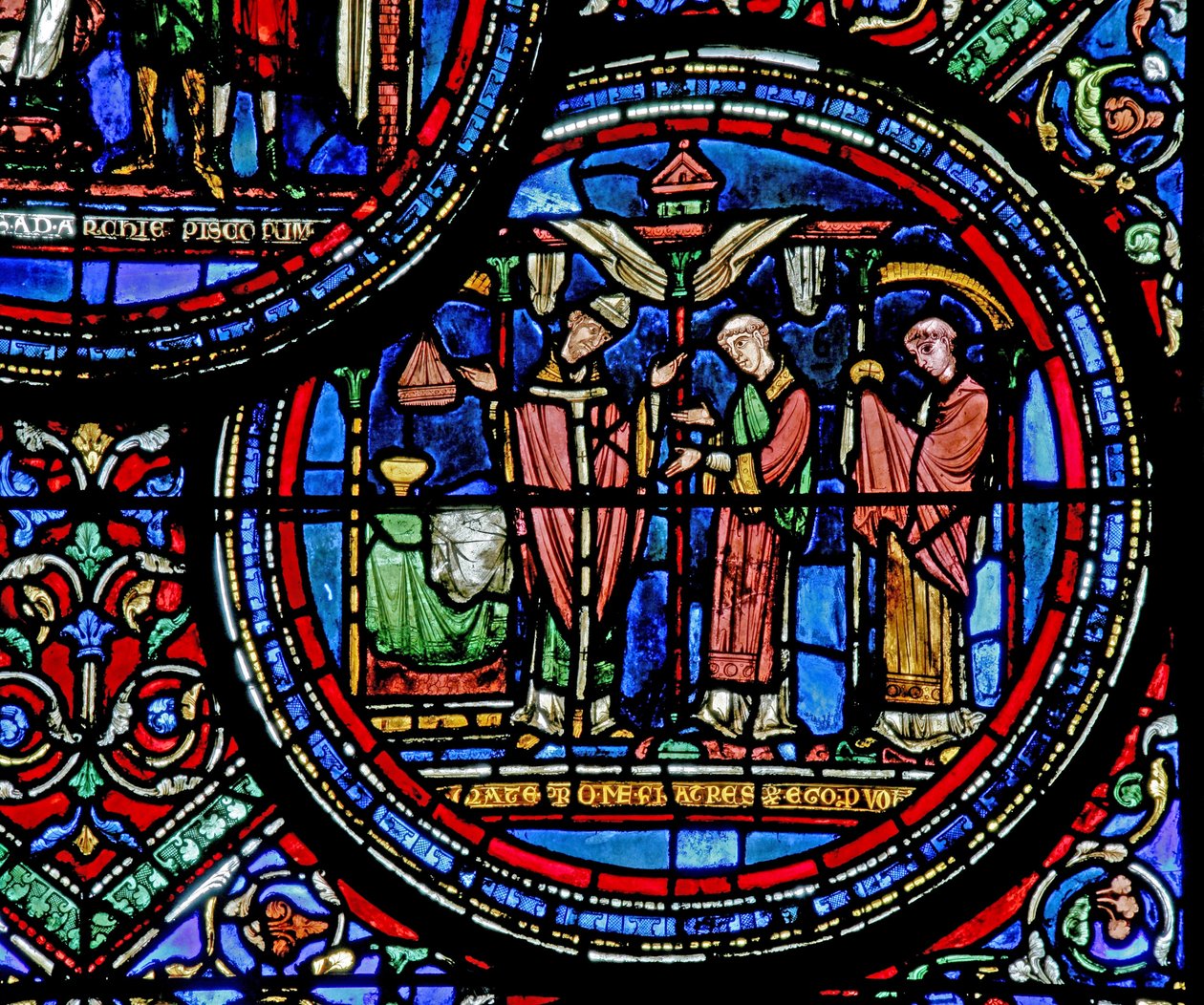 St Thomas Becket'i tasvir eden w23 penceresi ayini kutluyor by French School