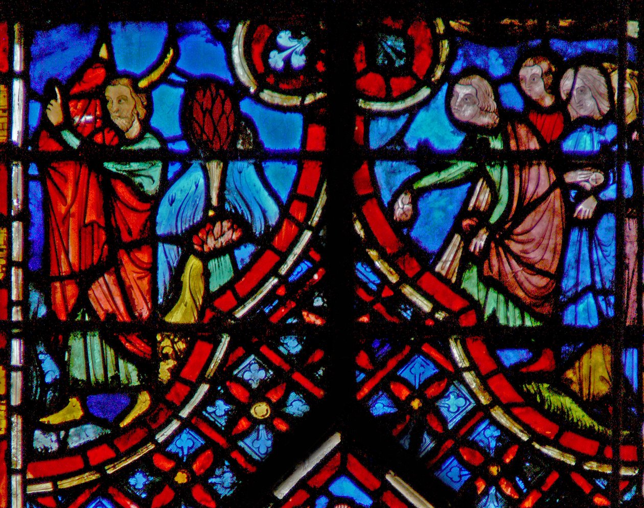 Pencere w2 Musa yüzünü gizler; ve insanlar pelerinlerini sunar. Eski XXXIV 33-35 by French School