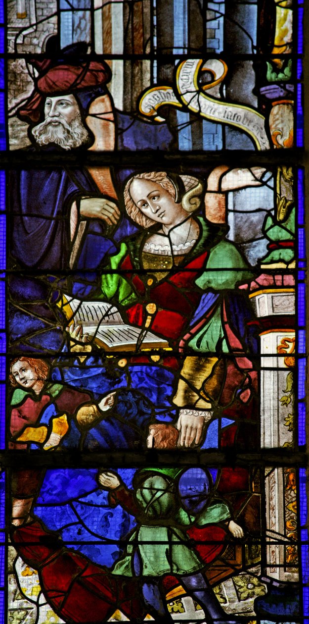Mary Jacobe ve ailesini gösteren w6 penceresi by French School