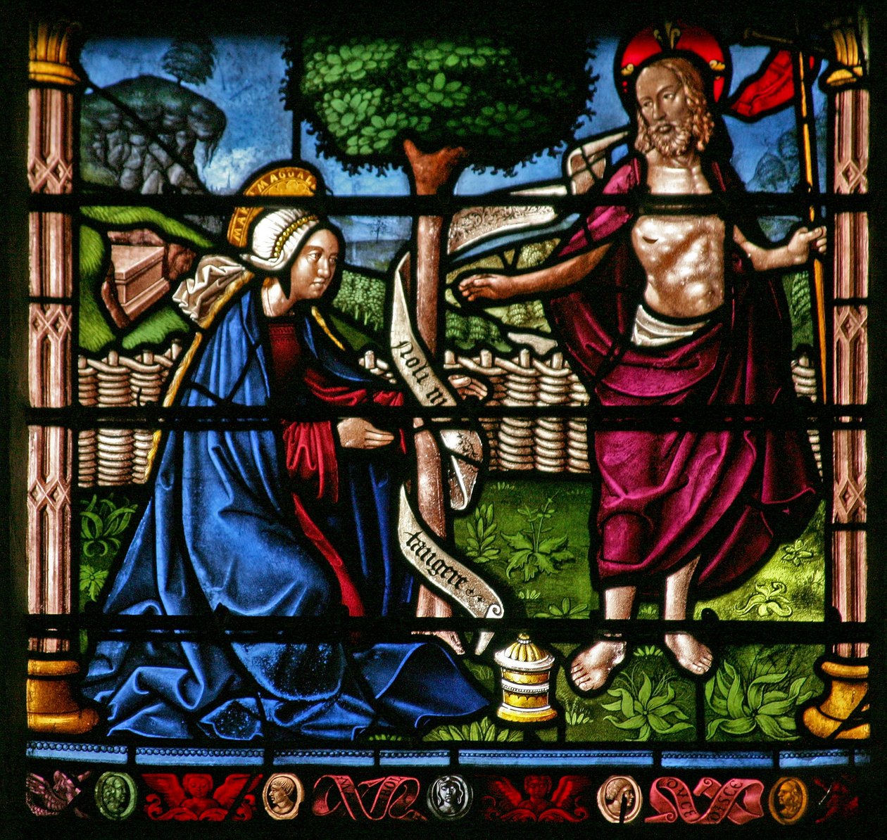 Diriliş sahnesini gösteren w6 penceresi: Noli Me Tangere by French School