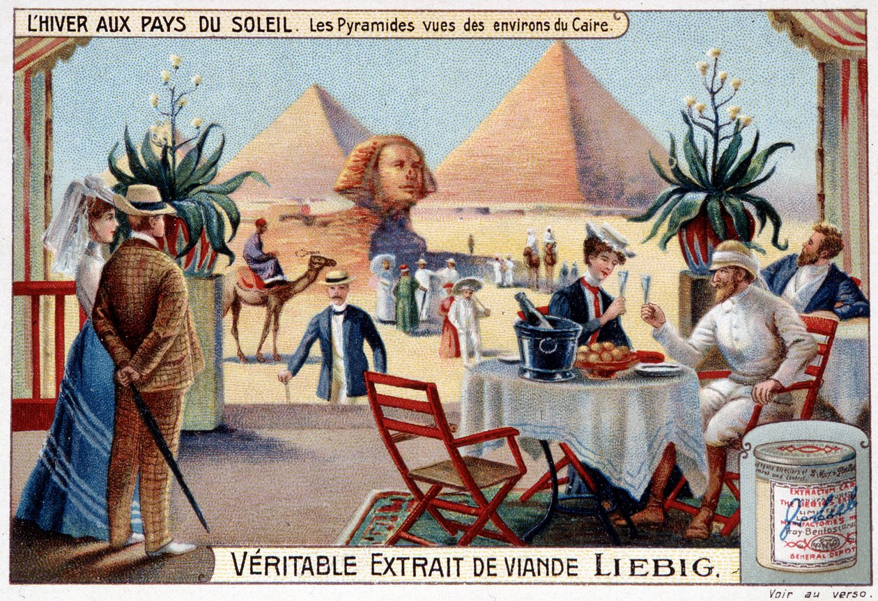 Güneş ülkelerinde kış: Kahire çevresinden görülen piramitler - Reklam skeç, kromo. Liébig, v.1900. by French School
