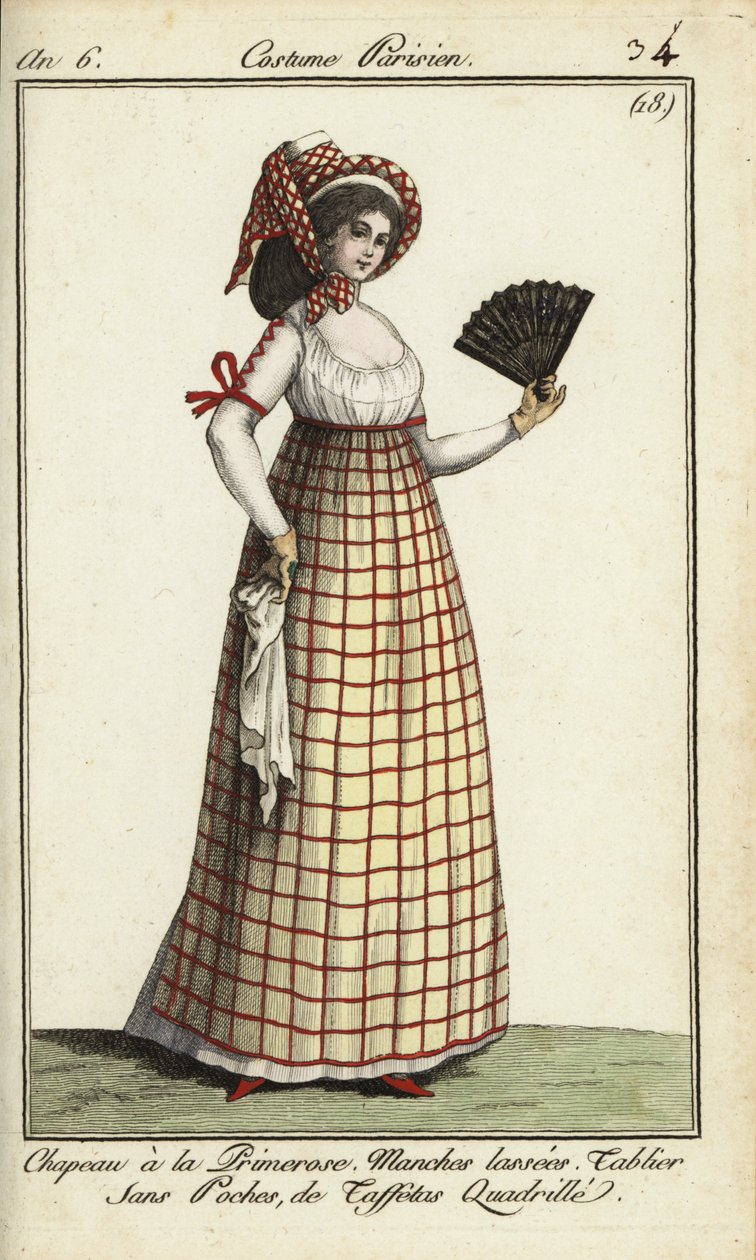 1798 Primerose şapkalı kadın (el boyaması bakır levha gravürü) by French School