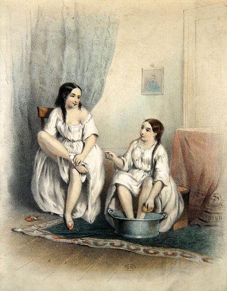 Kadınlar Tuvaletlerinde (renkli gravür) by French School