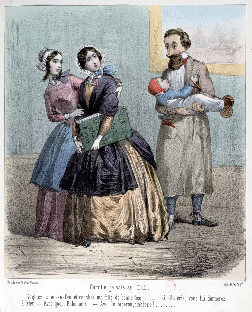 Kulüplerine giderken çocuklarına bakmak için kocalarından ayrılan kadınlar, 1848 by French School