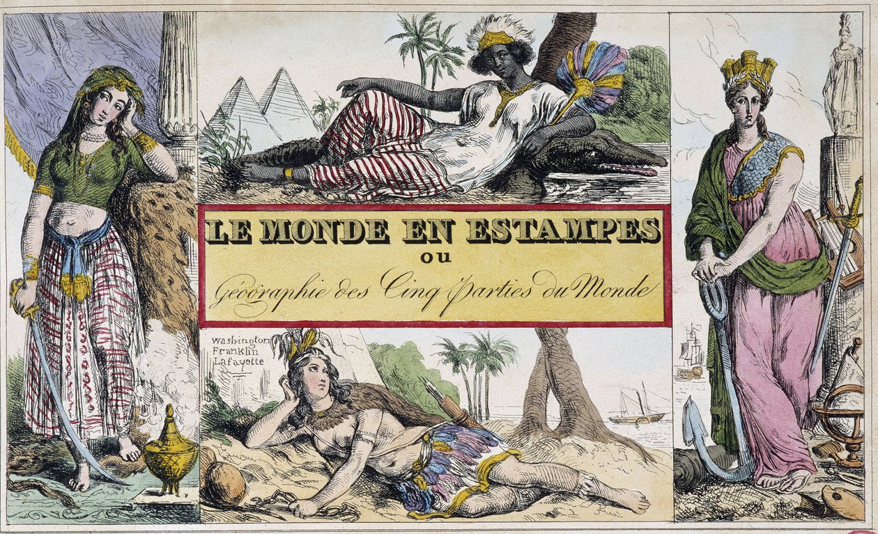 4 kıtayı temsil eden kadınlar: Afrika, Avrupa, Amerika ve Asya - Chevalier de Roujoux