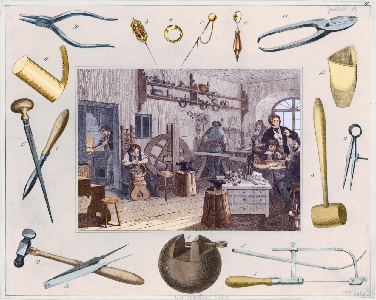 Mücevherat atölyesi ve ana araçları by French School