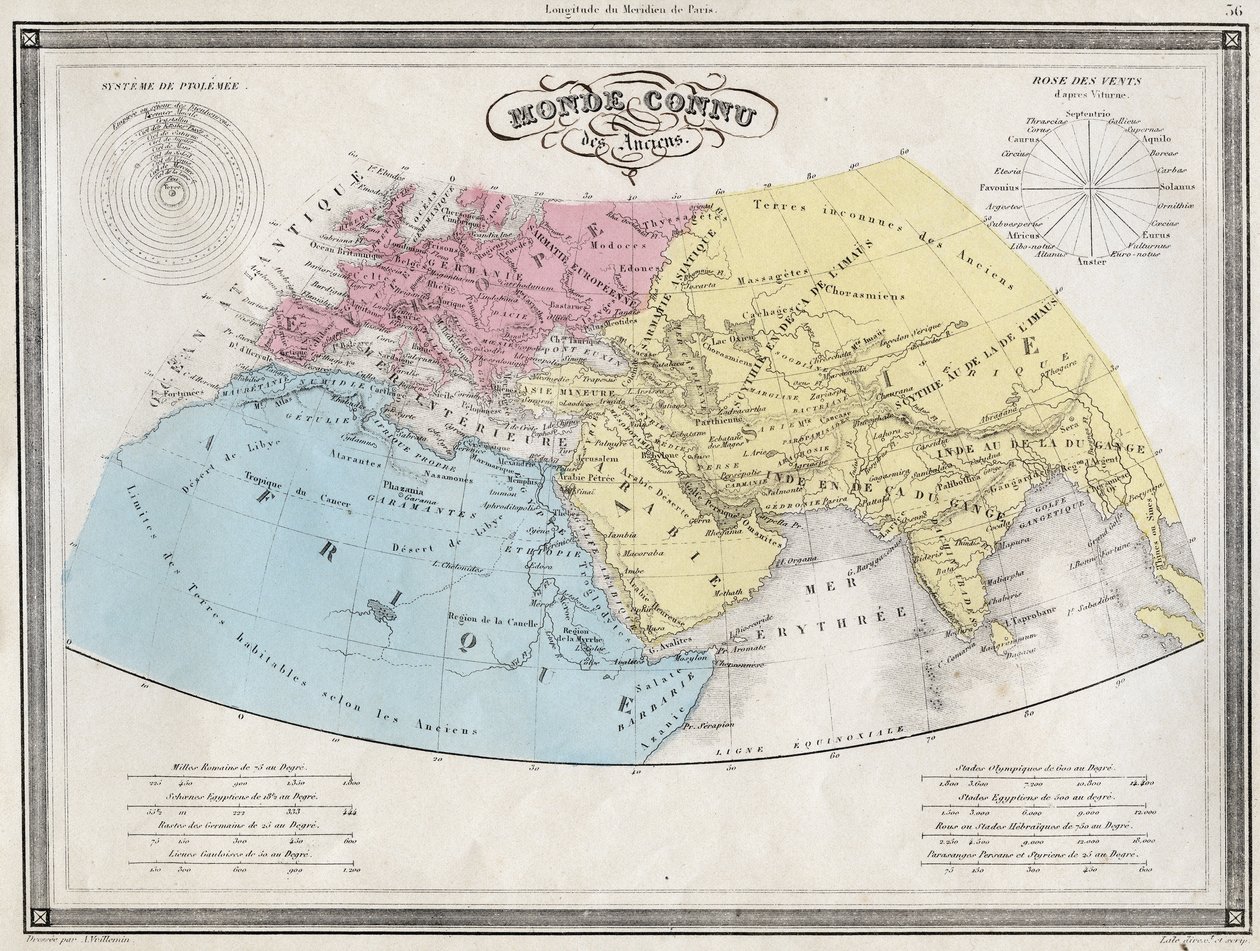 Kadimlerin dünyası - Vuillemin tarafından “Yerleşik Okulların Kullanımına Yönelik Antik ve Modern Coğrafyanın Evrensel Atlası”ndan çıkarılan plaka - yaklaşık. 1845 by French School