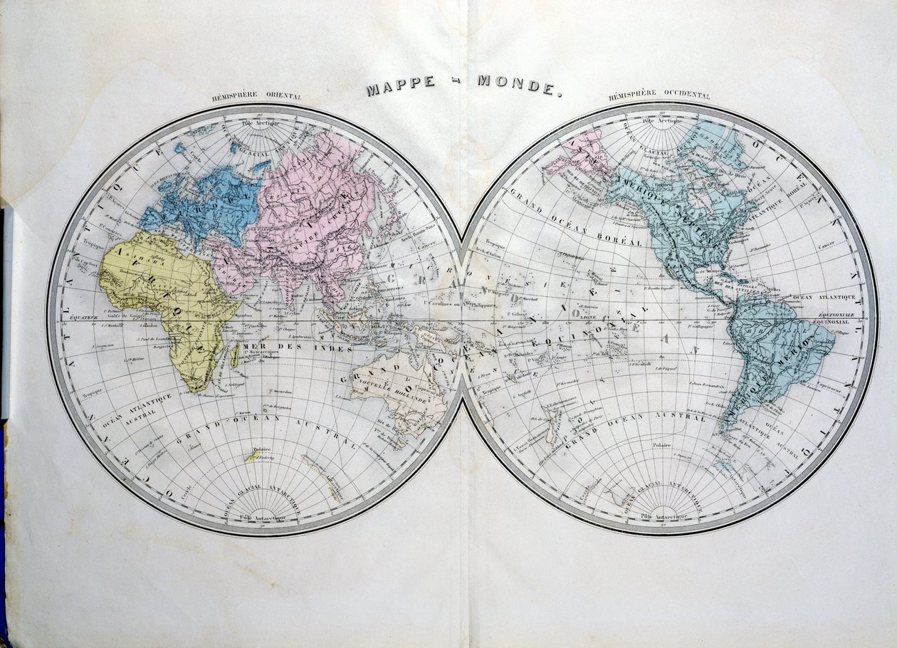 Dünya haritası, Prosper-Auguste Poulain de Bossay tarafından hazırlanan Atlas Geographique Moderne