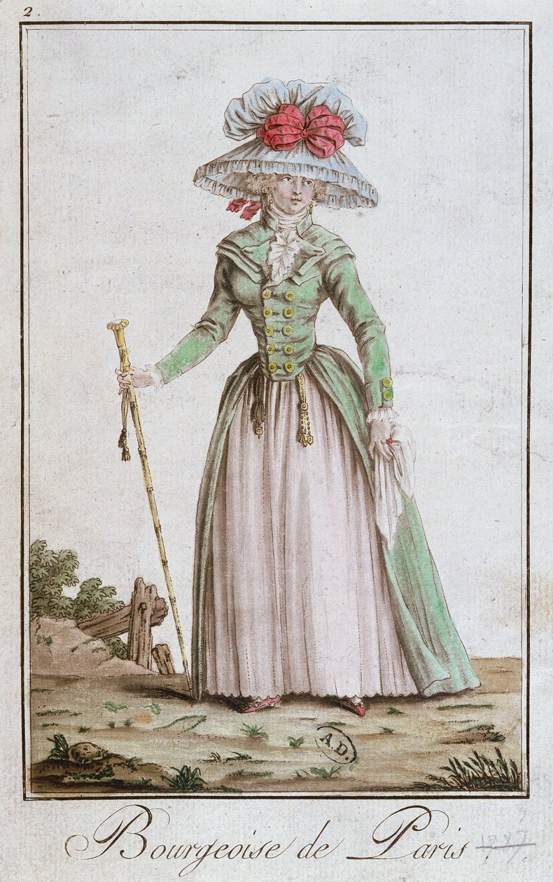 Yürüyüş elbiseli genç Parisli Burjuva Kadın, 1787 by French School