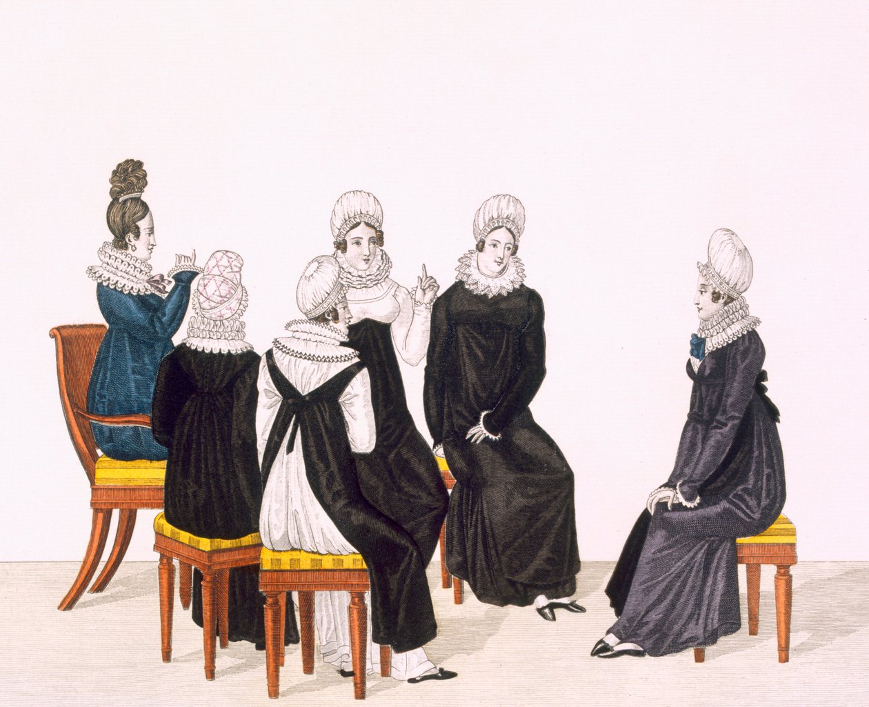 Sohbet Eden Genç Kadınlar, c. 1820 (renkli gravür) by French School