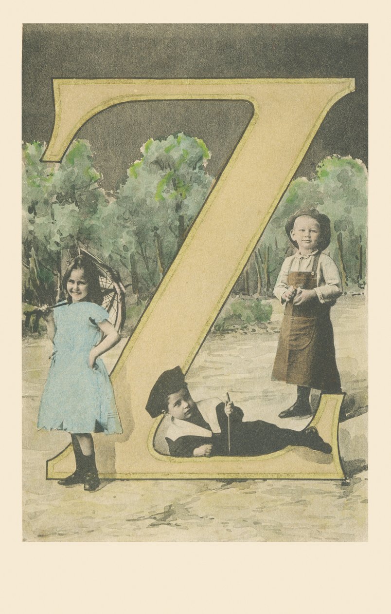 Z: İki erkek, biri bahçıvan kıyafeti giymiş, biri şemsiyeli kız by French School