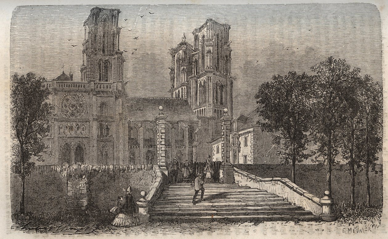 Cathedrale Notre-Dame (Notre Dame) de Laon (1150-1180), Aisne - Victor Duruy (1811-1894) - 1882 tarafından “Fransa Tarihi”nde gravür by French School