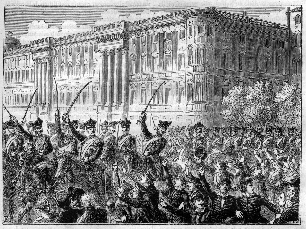 olaylar Dördüncü Koalisyon Savaşı 1806 - 1807 Berlin'de savaş coşkusu - Dördüncü Koalisyon - Berlin'de büyük ajitasyon - Cree de guerre Fransa'ya karşı ateş ediyor - Adolphe Thiers tarafından “Histoire de l’empire en suite à l’histoire du consu by French School