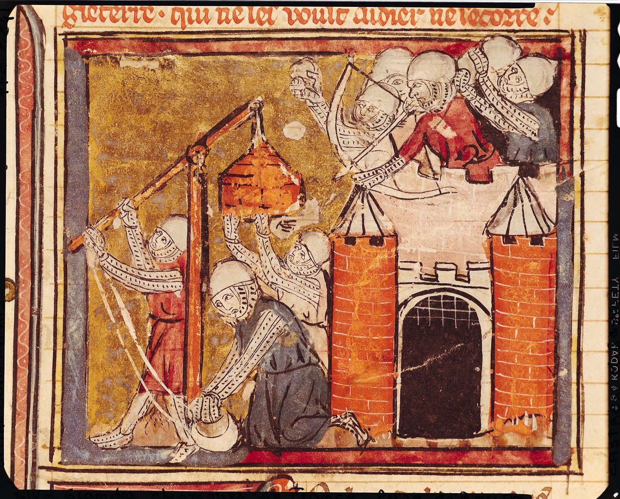 f.275r Chinon Şatosu Kuşatması, Grandes Chroniques de France, 1375-79 by French School