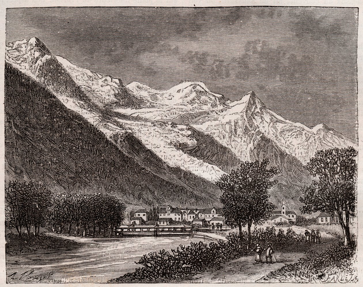 chamonix vadisi ve mont Blanc - VA Malt-Brown tarafından “La France illustrée: coğrafya, tarih, istatistiksel yönetim” de gravür. 1884 by French School