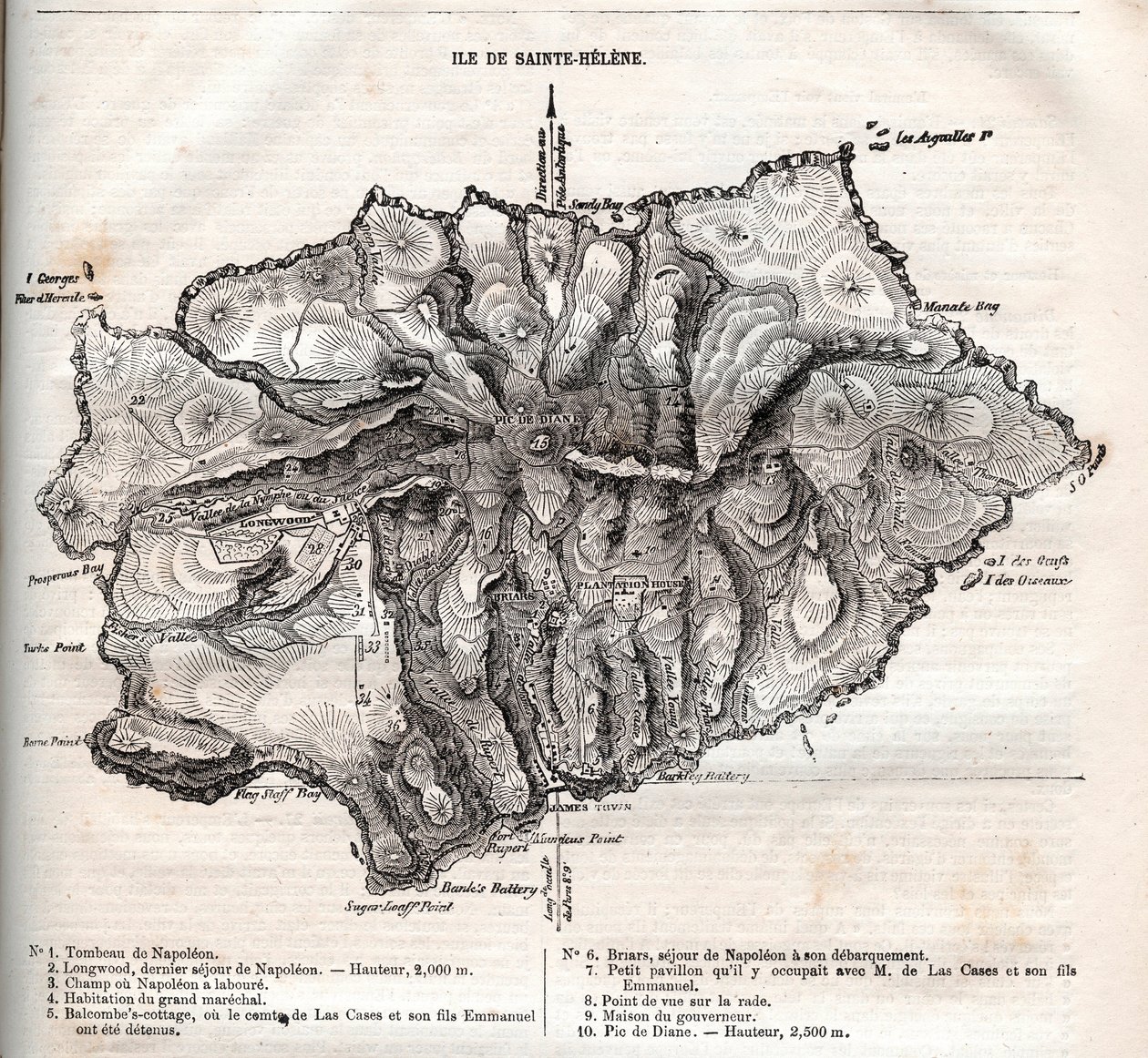 Saint Helena adasının haritası, gravür by French School