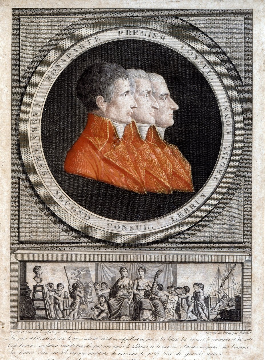 üç konsülün portresi, Napoleon Bonaparte (1769-1821), Jean Jacques Regis (Jean-Jacques-Regis) de Cambaceres (1753-1824) ve Charles Francois Lebrun (1739-1824)” by French School