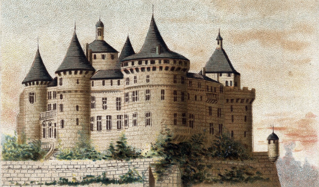 Chastellux (Yonne) kalesinin görünümü. by French School