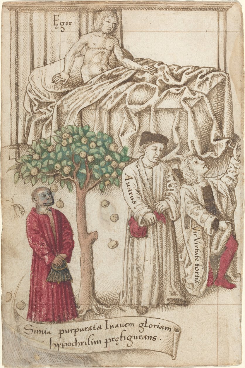 Hasta Adam, İyi Adam ve Cimri ile Mor Bir Maymun [fol. 36 derece] by French early 16th Century