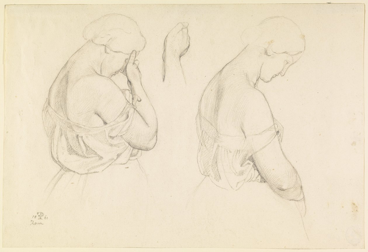 Yarım Boyda İki Kadın Figürü ve Bir El Çalışması by Friedrich Preller the Elder